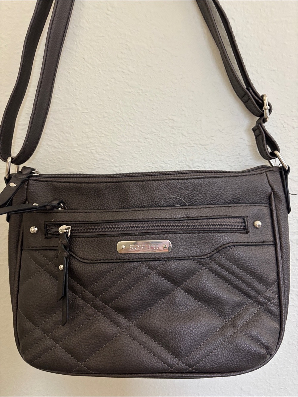 Rosetti Quilted Crossbody Bag in Gray with Silver Hardware